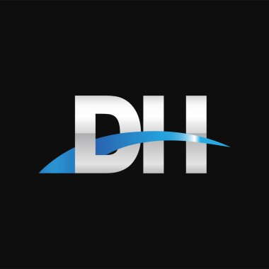 Initial letters logo DH, overlapping linked swoosh capital logo concept, metallic silver blue black background, vector icon logo template elements for business, company, creative industry