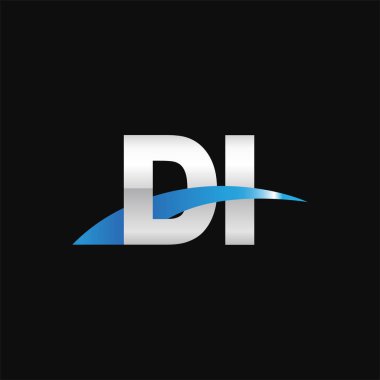 Initial letters logo DI, overlapping linked swoosh capital logo concept, metallic silver blue black background, vector icon logo template elements for business, company, creative industry