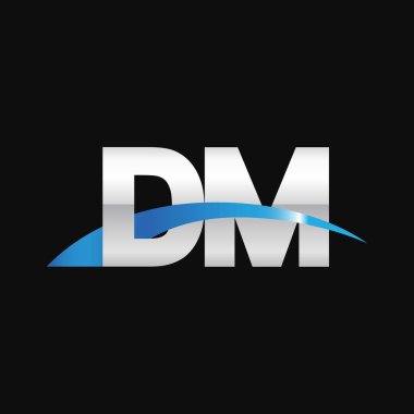 Initial letters logo DM, overlapping linked swoosh capital logo concept, metallic silver blue black background, vector icon logo template elements for business, company, creative industry