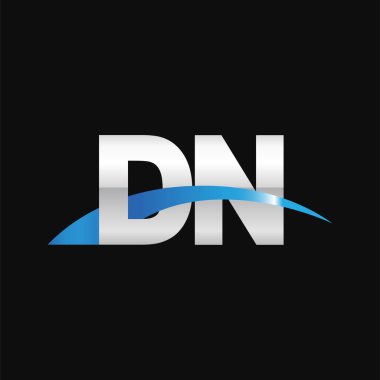 Initial letters logo DN, overlapping linked swoosh capital logo concept, metallic silver blue black background, vector icon logo template elements for business, company, creative industry