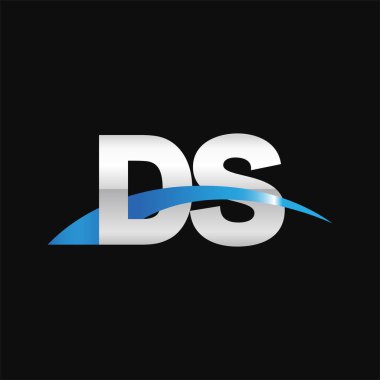 Initial letters logo DS, overlapping linked swoosh capital logo concept, metallic silver blue black background, vector icon logo template elements for business, company, creative industry
