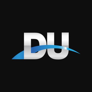 Initial letters logo DU, overlapping linked swoosh capital logo concept, metallic silver blue black background, vector icon logo template elements for business, company, creative industry