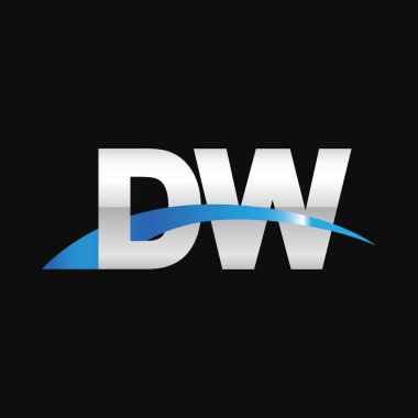 Initial letters logo DW, overlapping linked swoosh capital logo concept, metallic silver blue black background, vector icon logo template elements for business, company, creative industry