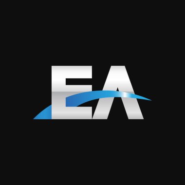 Initial letters logo EA, overlapping linked swoosh capital logo concept, metallic silver blue black background, vector icon logo template elements for business, company, creative industry
