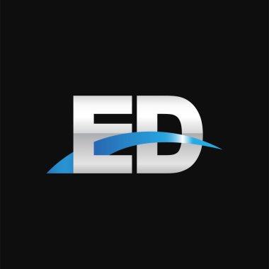 Initial letters logo ED, overlapping linked swoosh capital logo concept, metallic silver blue black background, vector icon logo template elements for business, company, creative industry