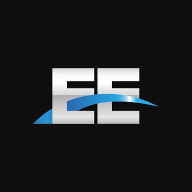 Initial letters logo EE, overlapping linked swoosh capital logo concept, metallic silver blue black background, vector icon logo template elements for business, company, creative industry