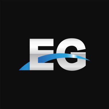 Initial letters logo EG, overlapping linked swoosh capital logo concept, metallic silver blue black background, vector icon logo template elements for business, company, creative industry