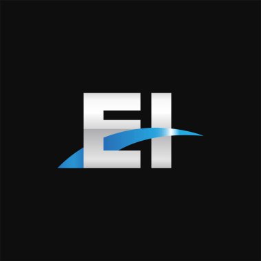 Initial letters logo EI, overlapping linked swoosh capital logo concept, metallic silver blue black background, vector icon logo template elements for business, company, creative industry
