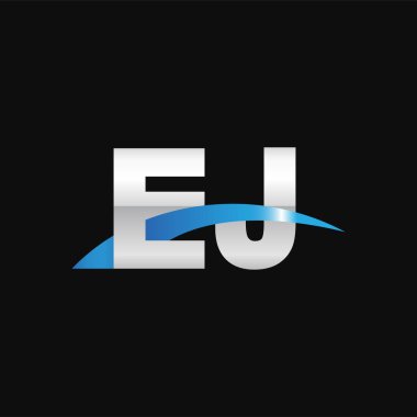 Initial letters logo EJ, overlapping linked swoosh capital logo concept, metallic silver blue black background, vector icon logo template elements for business, company, creative industry