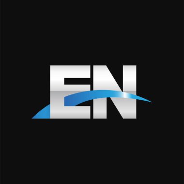 Initial letters logo EN, overlapping linked swoosh capital logo concept, metallic silver blue black background, vector icon logo template elements for business, company, creative industry
