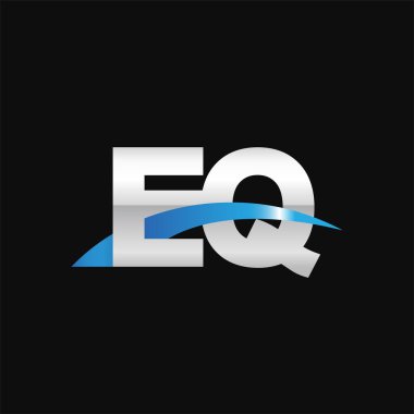 Initial letters logo EQ, overlapping linked swoosh capital logo concept, metallic silver blue black background, vector icon logo template elements for business, company, creative industry