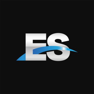 Initial letters logo ES, overlapping linked swoosh capital logo concept, metallic silver blue black background, vector icon logo template elements for business, company, creative industry