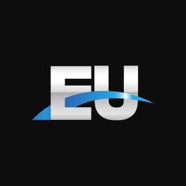 Initial letters logo EU, overlapping linked swoosh capital logo concept, metallic silver blue black background, vector icon logo template elements for business, company, creative industry