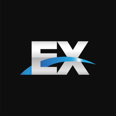 Initial letters logo EX, overlapping linked swoosh capital logo concept, metallic silver blue black background, vector icon logo template elements for business, company, creative industry