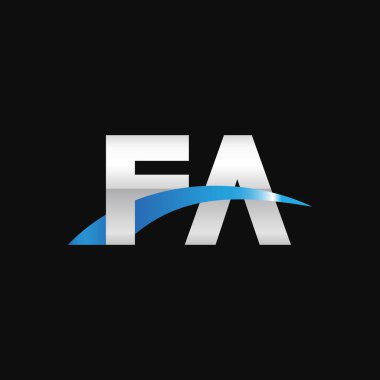 Initial letters logo FA, overlapping linked swoosh capital logo concept, metallic silver blue black background, vector icon logo template elements for business, company, creative industry