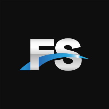 Initial letters logo FS, overlapping linked swoosh capital logo concept, metallic silver blue black background, vector icon logo template elements for business, company, creative industry