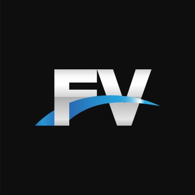 Initial letters logo FV, overlapping linked swoosh capital logo concept, metallic silver blue black background, vector icon logo template elements for business, company, creative industry