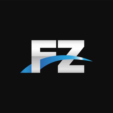 Initial letters logo FZ, overlapping linked swoosh capital logo concept, metallic silver blue black background, vector icon logo template elements for business, company, creative industry