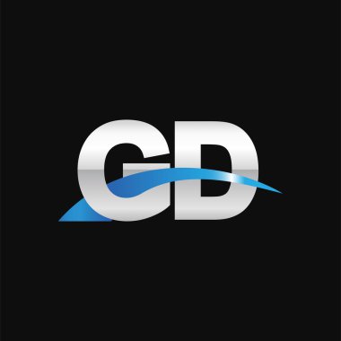 Initial letters logo GD, overlapping linked swoosh capital logo concept, metallic silver blue black background, vector icon logo template elements for business, company, creative industry