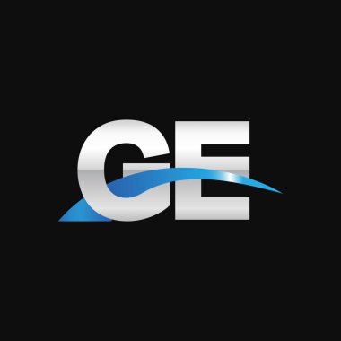 Initial letters logo GE, overlapping linked swoosh capital logo concept, metallic silver blue black background, vector icon logo template elements for business, company, creative industry