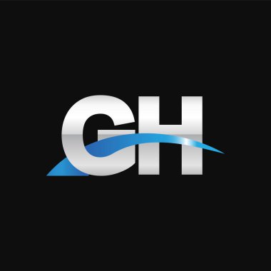 Initial letters logo GH, overlapping linked swoosh capital logo concept, metallic silver blue black background, vector icon logo template elements for business, company, creative industry