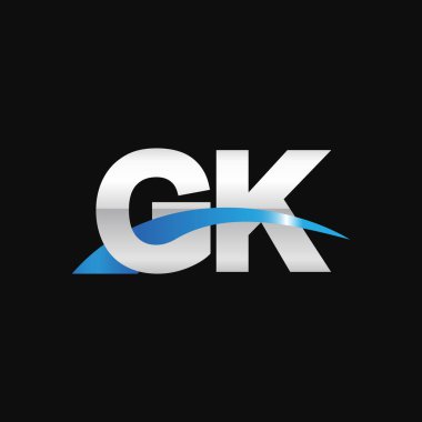Initial letters logo GK, overlapping linked swoosh capital logo concept, metallic silver blue black background, vector icon logo template elements for business, company, creative industry