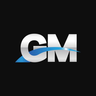 Initial letters logo GM, overlapping linked swoosh capital logo concept, metallic silver blue black background, vector icon logo template elements for business, company, creative industry