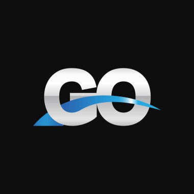 Initial letters logo GO, overlapping linked swoosh capital logo concept, metallic silver blue black background, vector icon logo template elements for business, company, creative industry