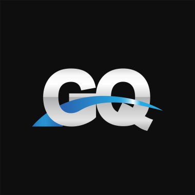 Initial letters logo GQ, overlapping linked swoosh capital logo concept, metallic silver blue black background, vector icon logo template elements for business, company, creative industry