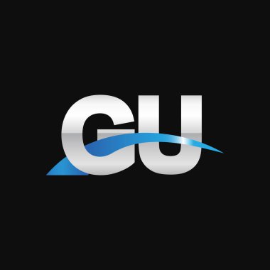 Initial letters logo GU, overlapping linked swoosh capital logo concept, metallic silver blue black background, vector icon logo template elements for business, company, creative industry