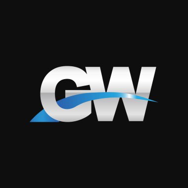 Initial letters logo GW, overlapping linked swoosh capital logo concept, metallic silver blue black background, vector icon logo template elements for business, company, creative industry