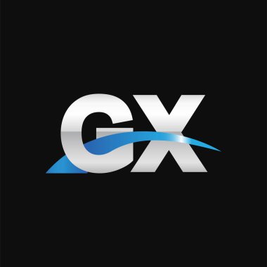 Initial letters logo GX, overlapping linked swoosh capital logo concept, metallic silver blue black background, vector icon logo template elements for business, company, creative industry