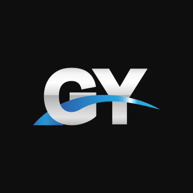 Initial letters logo GY, overlapping linked swoosh capital logo concept, metallic silver blue black background, vector icon logo template elements for business, company, creative industry