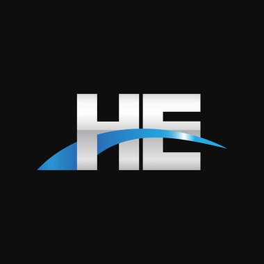 Initial letters logo HE, overlapping linked swoosh capital logo concept, metallic silver blue black background, vector icon logo template elements for business, company, creative industry