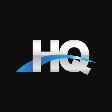 Initial letters logo HQ, overlapping linked swoosh capital logo concept, metallic silver blue black background, vector icon logo template elements for business, company, creative industry