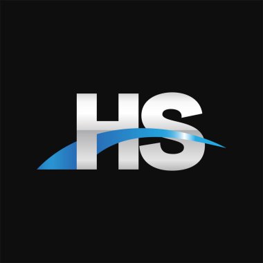 Initial letters logo HS, overlapping linked swoosh capital logo concept, metallic silver blue black background, vector icon logo template elements for business, company, creative industry