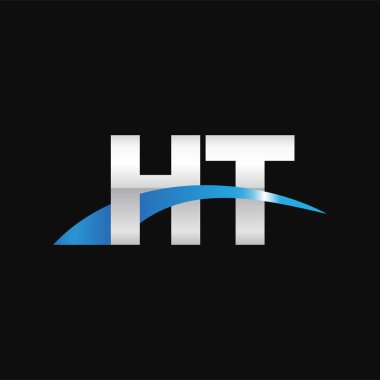 Initial letters logo HT, overlapping linked swoosh capital logo concept, metallic silver blue black background, vector icon logo template elements for business, company, creative industry