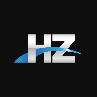 Initial letters logo HZ, overlapping linked swoosh capital logo concept, metallic silver blue black background, vector icon logo template elements for business, company, creative industry