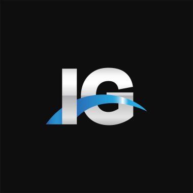 Initial letters logo IG, overlapping linked swoosh capital logo concept, metallic silver blue black background, vector icon logo template elements for business, company, creative industry