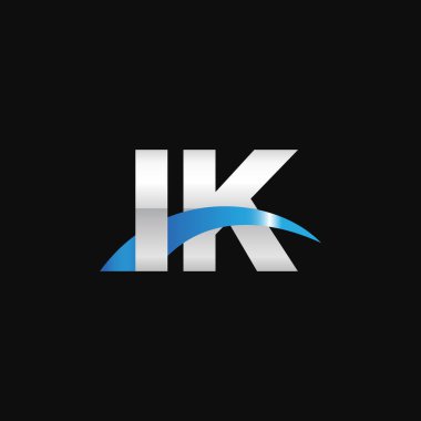 Initial letters logo IK, overlapping linked swoosh capital logo concept, metallic silver blue black background, vector icon logo template elements for business, company, creative industry