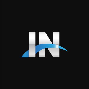 Initial letters logo IN, overlapping linked swoosh capital logo concept, metallic silver blue black background, vector icon logo template elements for business, company, creative industry