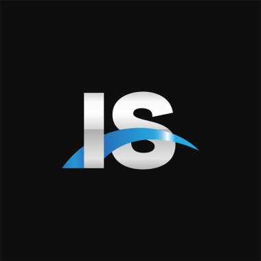 Initial letters logo IS, overlapping linked swoosh capital logo concept, metallic silver blue black background, vector icon logo template elements for business, company, creative industry