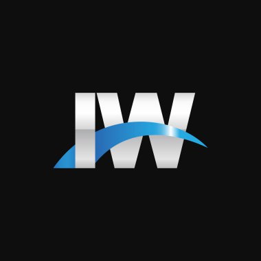 Initial letters logo IW, overlapping linked swoosh capital logo concept, metallic silver blue black background, vector icon logo template elements for business, company, creative industry