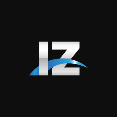 Initial letters logo IZ, overlapping linked swoosh capital logo concept, metallic silver blue black background, vector icon logo template elements for business, company, creative industry