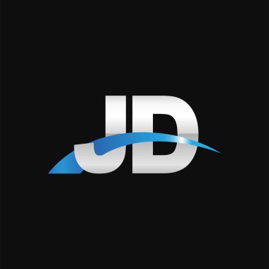 Initial letters logo JD, overlapping linked swoosh capital logo concept, metallic silver blue black background, vector icon logo template elements for business, company, creative industry