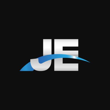 Initial letters logo JE, overlapping linked swoosh capital logo concept, metallic silver blue black background, vector icon logo template elements for business, company, creative industry
