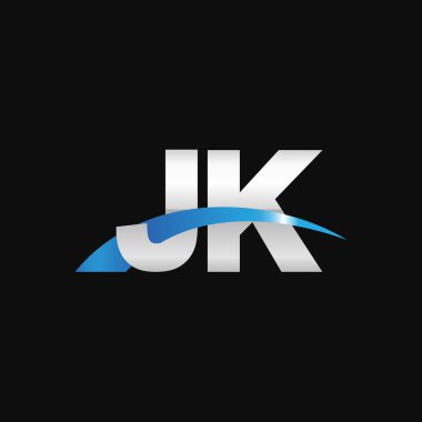 Initial letters logo JK, overlapping linked swoosh capital logo concept, metallic silver blue black background, vector icon logo template elements for business, company, creative industry