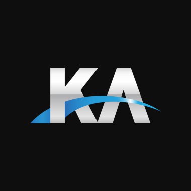 Initial letters logo KA, overlapping linked swoosh capital logo concept, metallic silver blue black background, vector icon logo template elements for business, company, creative industry