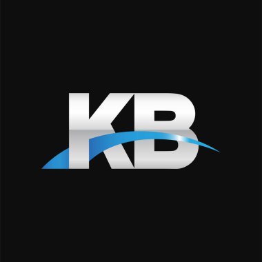 Initial letters logo KB, overlapping linked swoosh capital logo concept, metallic silver blue black background, vector icon logo template elements for business, company, creative industry