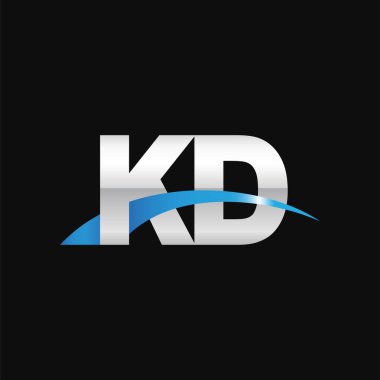 Initial letters logo KD, overlapping linked swoosh capital logo concept, metallic silver blue black background, vector icon logo template elements for business, company, creative industry